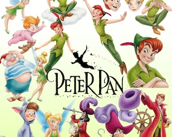 Peter Pan aquarel clipart, Peter Pan bundel, Peter Pan verjaardag clipart, cute cartoon, Wendy, Tinkerbell, Fairy PNG, handgetekende clipart