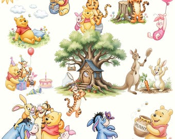 4000px 60 PNG Winnie the Pooh Watercolor Digital Kit, Baby Winnie the Pooh Clipart, Winnie the Pooh Watercolor Digital Kit, Pooh and Friends