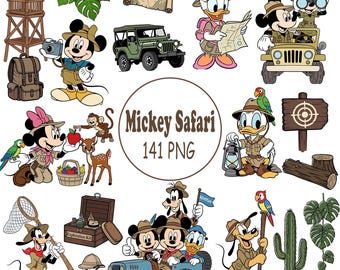 Mickey Mouse Safari Watercolor Clipart PNG - Disney Safari PNG - Safari Clipart - Art for Sublimation and Crafts - Party Decoration