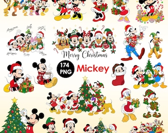 Bundel met meer dan 170 Mickey en vrienden kerst-PNG's, familiekerst-PNG's, kerstuitstapjes met het gezin-PNG's, vrolijke kerst met de Kerstman en Mickey Mouse-PNG's