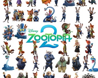 Zootopia 2 Cliparts Cartoon PNG Bundle, Wallpaper PNG Sublimation, Zootopia Geburtstag Shirt, Party Designs, digitaler Download, Clipart, DTF
