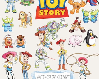Toy Story Birthday Watercolor Clipart Bundle PNG, Space Ranger & Western Toy Party, Boy Birthday Sublimation Design