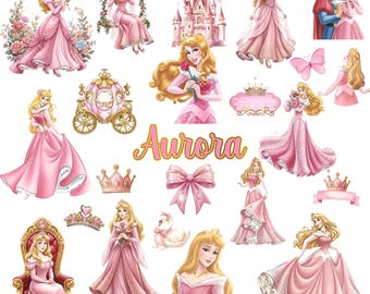 70+ Dornröschen Clipart Bundle, Disney Prinzessin Aurora (digitaler Download)