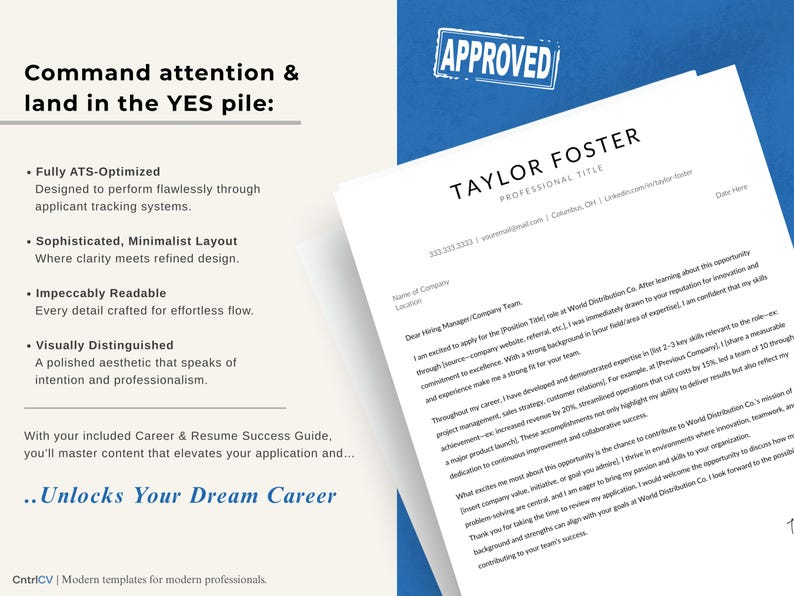 ATS Cover Letter Template | Professional Letter for Jobs | Clean Modern ...