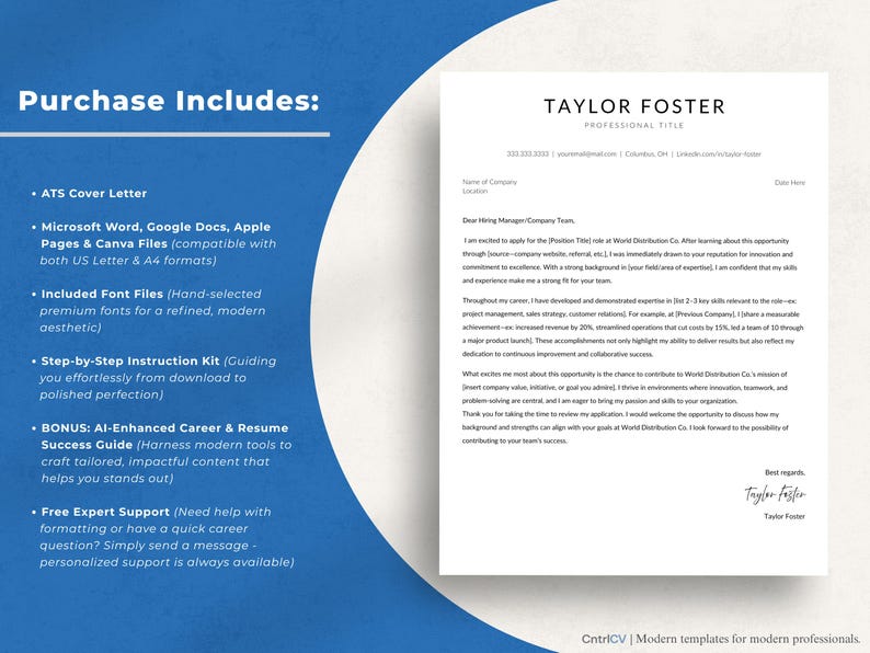 ATS Cover Letter Template | Professional Letter for Jobs | Clean Modern ...