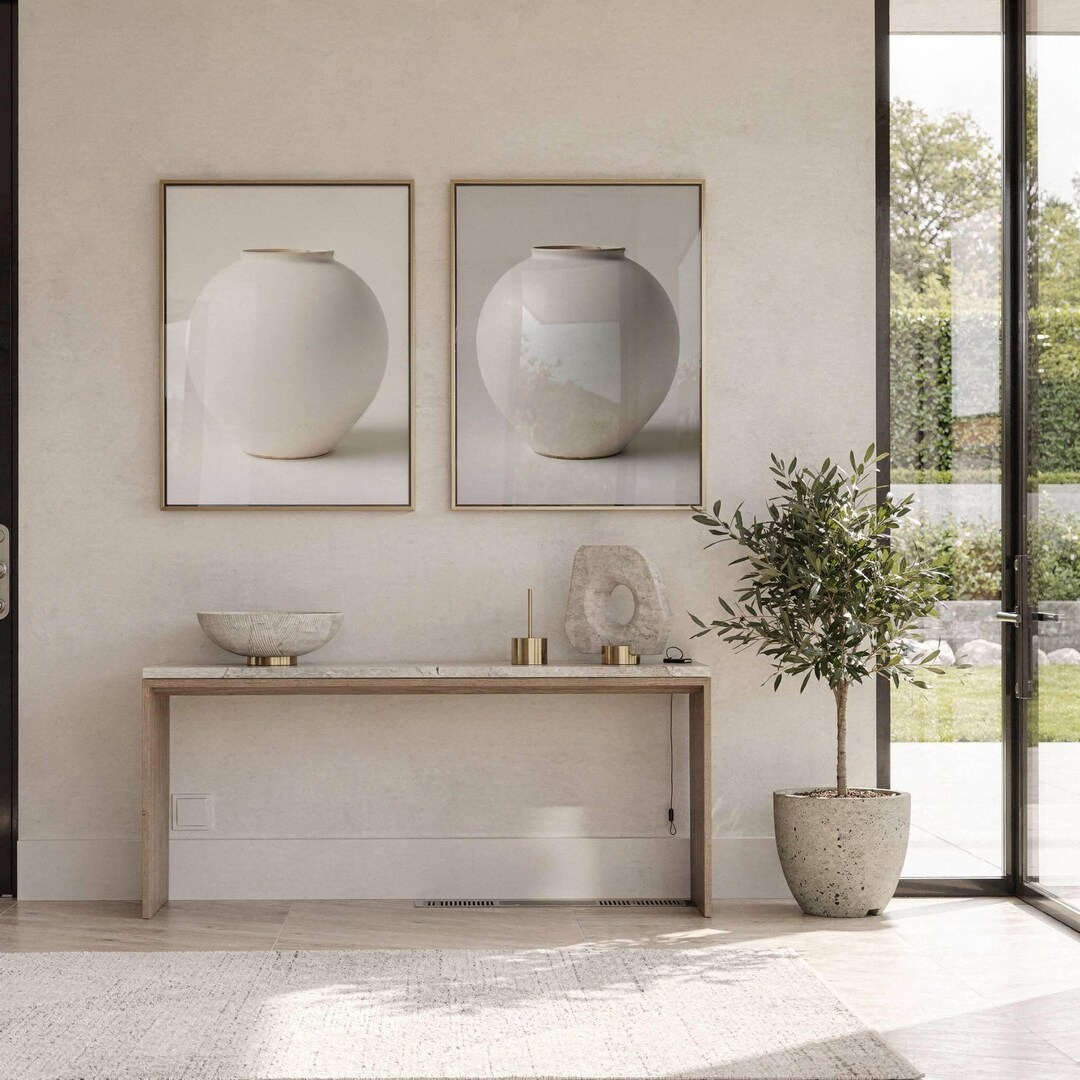 Minimal White Ceramic Vase Wall Art Set of 2 | Light & Shadow Neutral ...