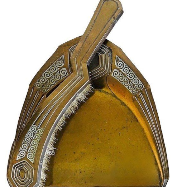 Paletta e spazzola antiche in ottone, stile Art Déco, anni '20.