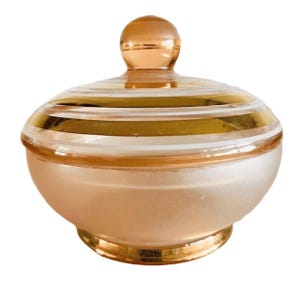 Art Deco bonbonnière roze goud glas sieradendoosje 1950's cadeau tip