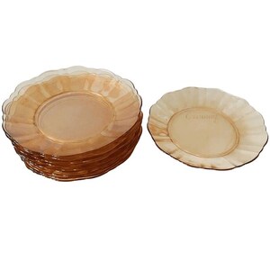 Set of ten Crowny dessert plates, mother-of-pearl peach, 1960s