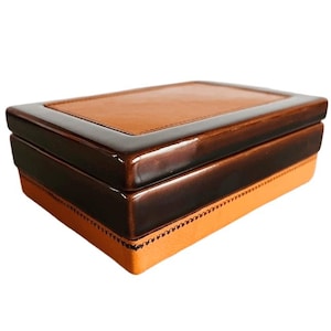 Vintage mid-century SC3 Italy sieradendoos nubuck keramiek leder 1970's cadeau tip