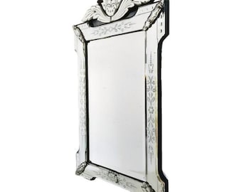 Antique Venetian mirror etched mirror glass floral mirror 1900s