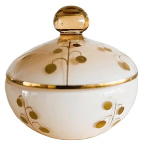 De Rupel lichtroze goud glas sieradendoosje 1950's cadeau tip