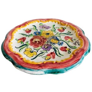 Vintage mid-century handgeschilderd sierbordje Rigo Majolica bloemen plateau 1950's cadeau tip