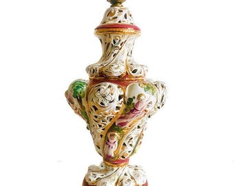 zabytkowa barokowa lampa Capodimonte porcelanowa rokoko lata 60. XX wieku