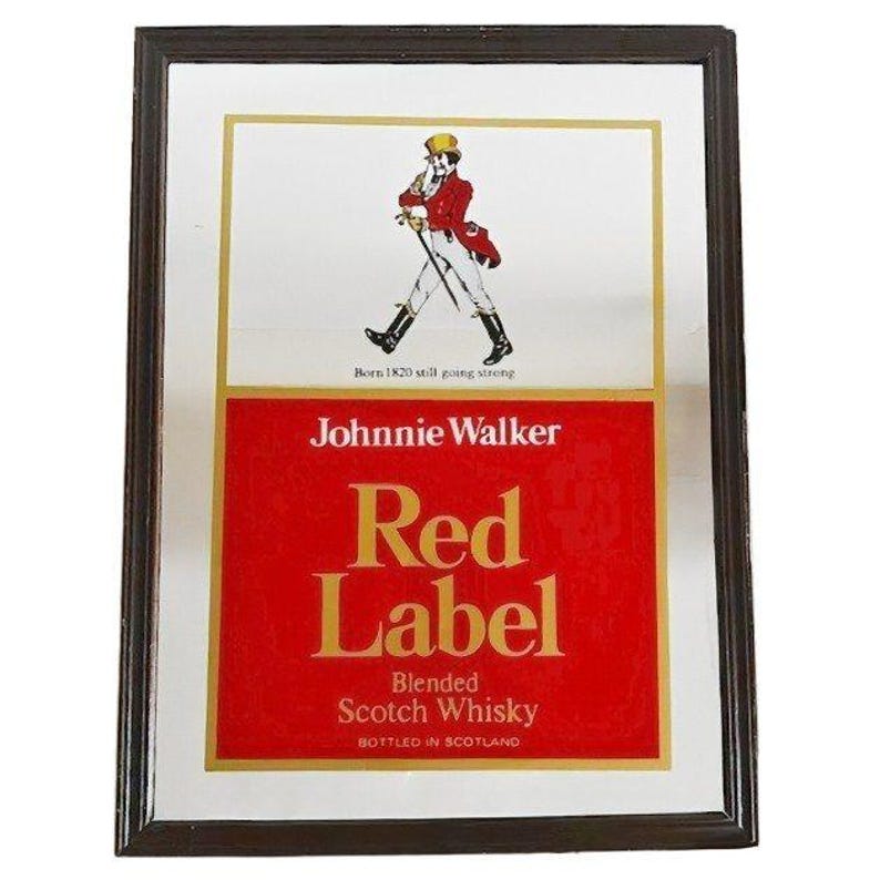 Vintage reclame spiegel Johnnie Walker Red Label Whisky 1970's
