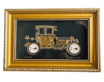 ヴィンテージカーの絵画、時計のコラージュ、スチームパンク、パッカード1911、ニューアート、ロンドン、1980年代