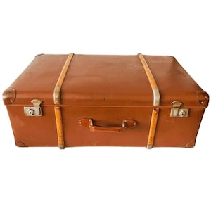 Vintage antieke brocante nubuck XL leder hutkoffer 1920's
