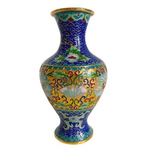 Vaso vintage oriental cloisonné, com estampa floral azul, ideia de presente boho dos anos 80.
