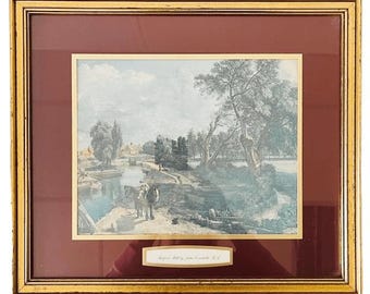 Grabado antiguo enmarcado de Flatford Mill, John Constable, década de 1960.