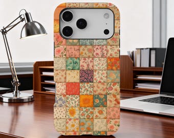 Funda de teléfono con diseño de patchwork floral vintage para iPhone 17, 16, 15, 14, 13, 12 y 11 Pro Max y Samsung Galaxy S25 y S24 Ultra.