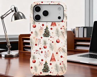 Christmas Tree Phone Case, Retro Design Vintage Xmas Cover, Cute Holiday Case, Winter Gift Phone Cover, iPhone 17 16 15 14 13 12 11, Samsung