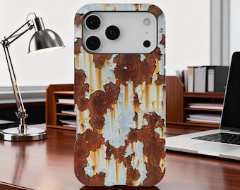Rustiek geroeste metalen textuur ontwerp telefoonhoesje voor iPhone 17 16 15 14 13 12 11 Pro Max, Samsung S25 S24 S23 S22, industriële stijl, metaalachtig