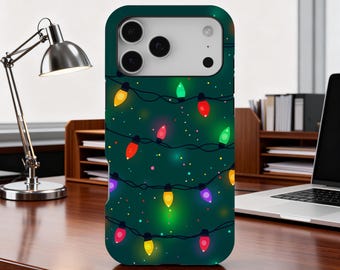 Julbelysningsskal, sött julskal, vintergåvoskal, festligt ljusslinggrönt skal, iPhone 17 16 15 14 13 12, Samsung