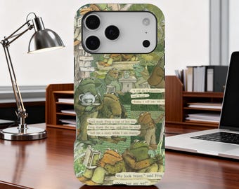 Frog and Toad Dual Shell Phone Case, Frog Phone Case: Vintage Toad & Mushroom Collage, iPhone 17 16 15 14 13 12 11 Pro Max, Samsung S25 S24