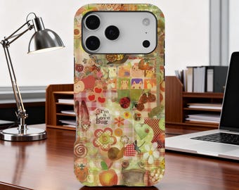 Retro Whimsy Artistic Indie Collage Phone Case, Retro Floral Patchwork Cover for iPhone 17 16 15 14 13 12 11 Pro Max, Samsung S25 S24 Ultra