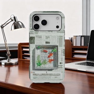 Ancient Goldfish Japanese Phone Case, Newspaper Koi Fish MagSafe Cover, iPhone 17 16 15 14 13 12 11 Pro Max, Samsung S25 S24 S23 S22 S21