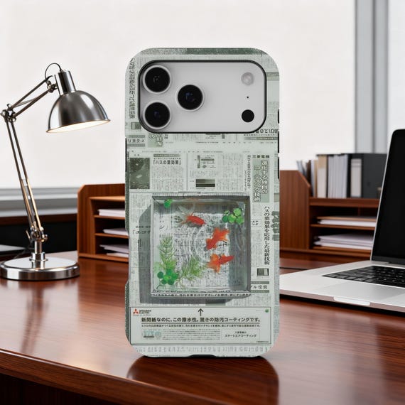 Ancient Goldfish Japanese Phone Case, Newspaper Koi Fish MagSafe Cover, iPhone 17 16 15 14 13 12 11 Pro Max, Samsung S25 S24 S23 S22 S21