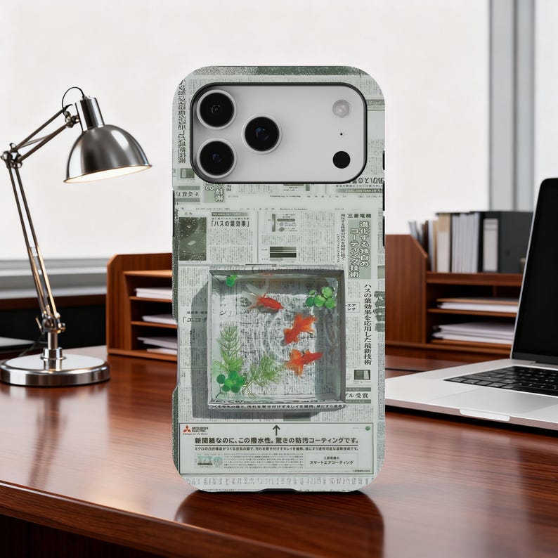 Ancient Goldfish Japanese Phone Case, Newspaper Koi Fish MagSafe Cover, iPhone 17 16 15 14 13 12 11 Pro Max, Samsung S25 S24 S23 S22 S21