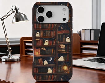 Gothic Bookshelf Phone Case MagSafe | Book Lover Cover | iPhone 17 16 15 14 13 12 Pro Max, Samsung S25 S24 | Witchy Dark Academia Aesthetic