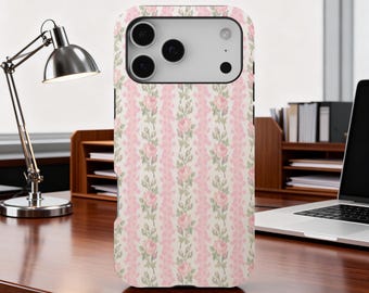 Custodia per telefono LoveShackFancy Peony, strisce floreali vintage, custodia per telefono a strisce di rose, iPhone 17 16 15 14 13 12 11, Samsung S25 S24 Ultra