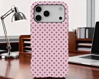 Pink Polka Dot Phone Case, Soft Girl Cute Design, Y2K Style Phone Cover for iPhone 17 16 15 14 13 12 11 Pro Max, Samsung S25 S24 S23 Ultra