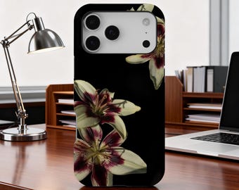 Dark Lily Floral Phone Case, Moody Botanical Black Flower Aesthetic Cover, Orchi Y2k Phone Cases, iPhone 17 16 15 14 13 12, Samsung S25 S24