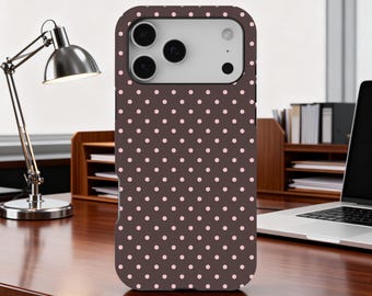 Pink & Brown Polka Dot Phone Case, Protective Cute Trendy Aesthetic Accessories for iPhone 17 16 15 14 13 12 11 Pro Max, Samsung S25 S24 S23