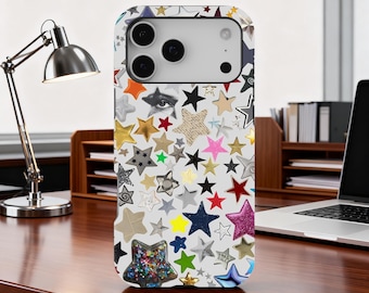Vintage Stars Collage Phone Case, Trendy Star Pattern Phone Cover for iPhone 17 16 15 14 13 12 11 Pro Max, Samsung S25 S24 S23 S22 S21 Ultra