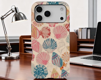 Retro Seashell Pattern Phone Case, Beachy Tropical Phone Case, Summer Phone Case, iPhone 17 16 15 14 13 12 11 Pro Max, Samsung S25 S24 Ultra