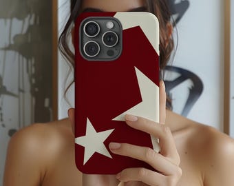 Burgundy Star Phone Case, Bold Y2K Retro Star Pattern Cover, Aesthetic Protective Case for iPhone 17 16 15 14 13 12 11 Pro Max, Samsung S25