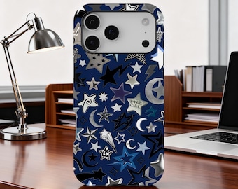 Cool Y2K Star Phone Cases, Night Sky Sparkle Phone Case, Starry Pattern Protective for iPhone 17 16 15 14 13 12 11 Pro Max, Samsung S25 S24