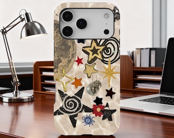 Retro Whimsy Artistic Collage Phone Cases, Star Phone Case, Aesthetic Cover, Abstract Funky Designs, iPhone 17 16 15 14 13 12, Samsung S25