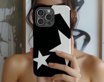 Funda para teléfono con estrellas en blanco y negro, diseño retro Y2K con gráficos llamativos para iPhone 17, 16, 15, 14, 13, 12 y 11 Pro Max y Samsung Galaxy S25 y S24 Ultra.