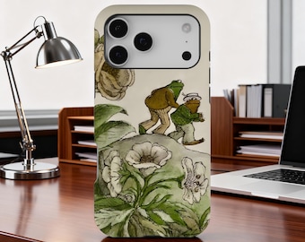 Frog and Toad Phone Case,Vintage Frog Illustration Phone Case, Retro Nature Botanical Aesthetic, iPhone 17 16 15 14 13 12, Samsung S25 S24