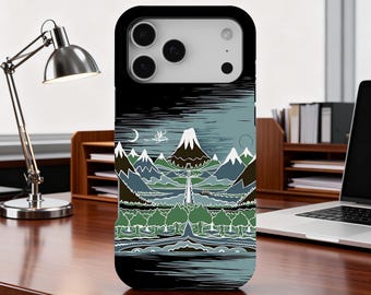 A Halflings journey on a mountain path through an elven wood in the style of J.R.R.Tolkien Phone Case, iPhone 17 16 15 14 13 12, Samsung S25