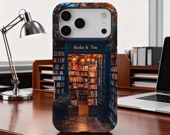 Bookshelf Phone Case, Book Lover Phone Cover for iPhone 17 16 15 14 13 12 11 Pro Max, Samsung S25 S24 Ultra, Witchy Dark Academia Aesthetic