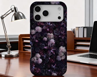 Funda gótica con diseño floral oscuro, romántica y artística rosa medianoche para iPhone 17, 16, 15, 14, 13, 12 y 11 Pro Max y Samsung S25 y S24 Ultra.