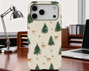 クリスマスツリーのスマホケース、レトロデザイン ヴィンテージ柄 クリスマスカバー、クリスマスツリーのiPhoneカバー、iPhone 17 16 15 14 13 12 Pro Max、Samsung S25