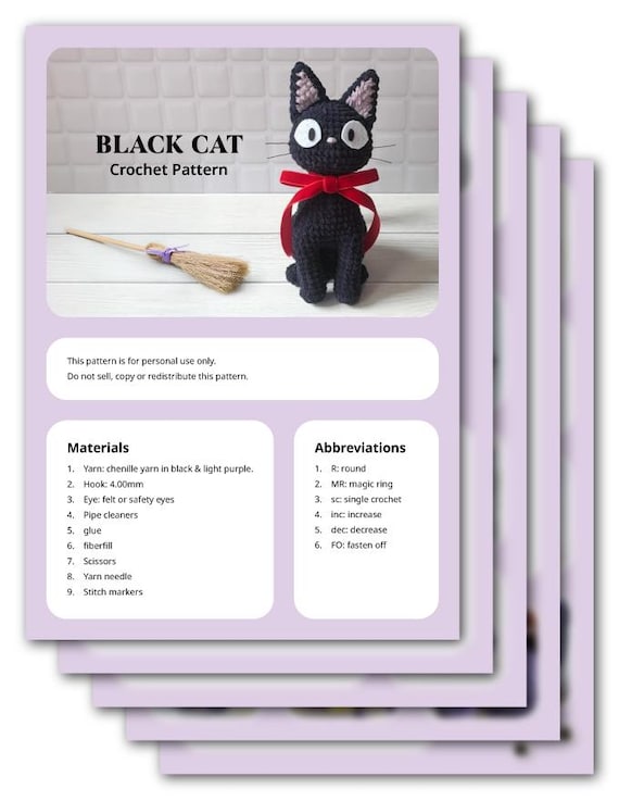 黒猫のあみぐるみ かぎ針編みパターン - PDF チュートリアル - Etsy 日本
