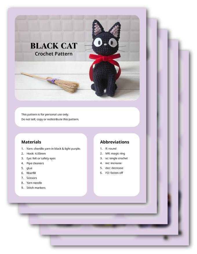 黒猫のあみぐるみ かぎ針編みパターン - PDF チュートリアル - Etsy 日本